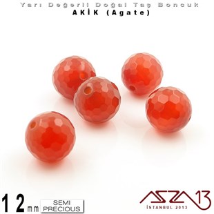 12 mm - Yuvarlak - Geodezik Yüzey - Akik (Agate) / 5 Adet