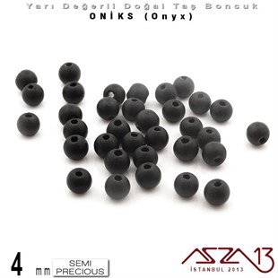 4 mm - Yuvarlak, Mat - Düz Yüzey - Oniks (Onyx) / 34 Adet