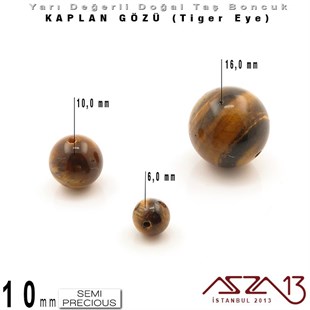 10 mm - Yuvarlak - Kahve, Düz Yüzey - Kaplan Gözü (Tiger Eye) / 7 Adet