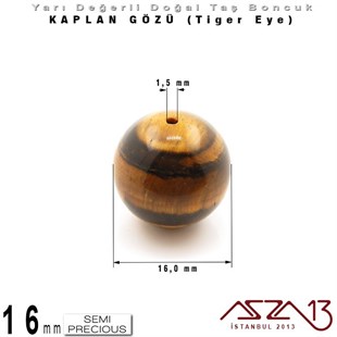 16 mm - Yuvarlak - Kahve, Düz Yüzey - Kaplan Gözü (Tiger Eye) / 3 Adet