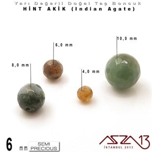6 mm - Yuvarlak - Geodezik Yüzey - Hint Akik (Indian Agate) / 13 Adet