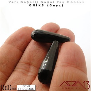 10x30 mm - Uzun Damla, Parlak - Geodezik Yüzey - Oniks (Onyx) / 1 Adet