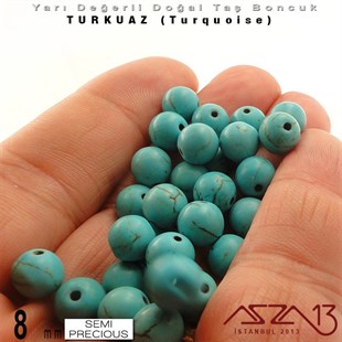8 mm - Yuvarlak - Düz Yüzey - Mavi Turkuaz (Turquoise) / 30 Adet