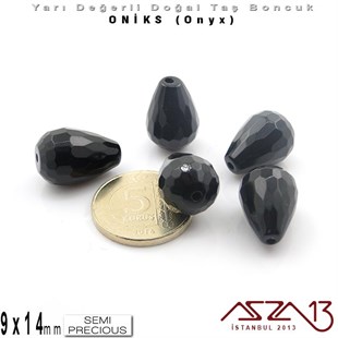 9x14 mm - Damla, Parlak - Geodezik Yüzey - Oniks (Onyx) / 5 Adet