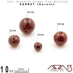 10 mm - Yuvarlak - Düz Yüzey - Garnet (Garnet) / 7 Adet