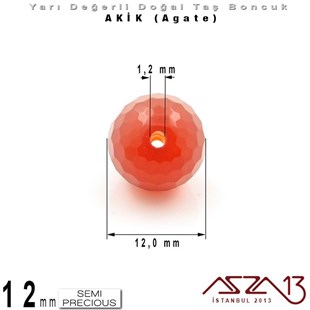 12 mm - Yuvarlak - Geodezik Yüzey - Akik (Agate) / 5 Adet
