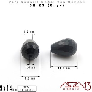 9x14 mm - Damla, Parlak - Geodezik Yüzey - Oniks (Onyx) / 5 Adet