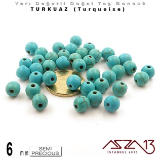 6 mm - Yuvarlak - Düz Yüzey - Mavi Turkuaz (Turquoise) / 40 Adet