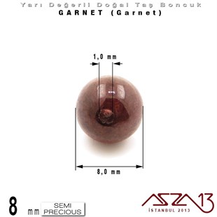 8 mm - Yuvarlak - Düz Yüzey - Garnet (Garnet) / 9 Adet