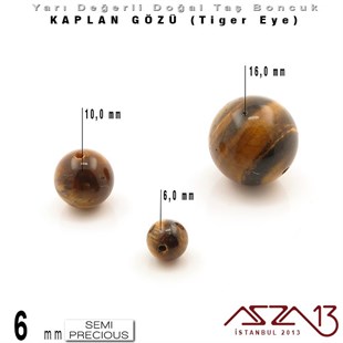 6 mm - Yuvarlak - Kahve, Düz Yüzey - Kaplan Gözü (Tiger Eye) / 13 Adet